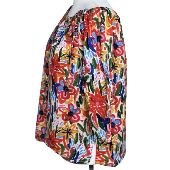 Hester & Orchard Linen Blend Size M Colorful Womens 3/4 Sleeve Shirt Cotton/Line - Picture 2 of 10